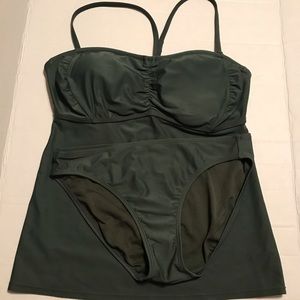 ATHLETA Bandeau Tankini Top Bottom Green 36D/Med